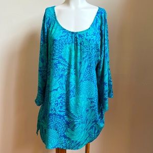 Pineapples designed in Hawai open shoulder blouse with coral seascape pa…